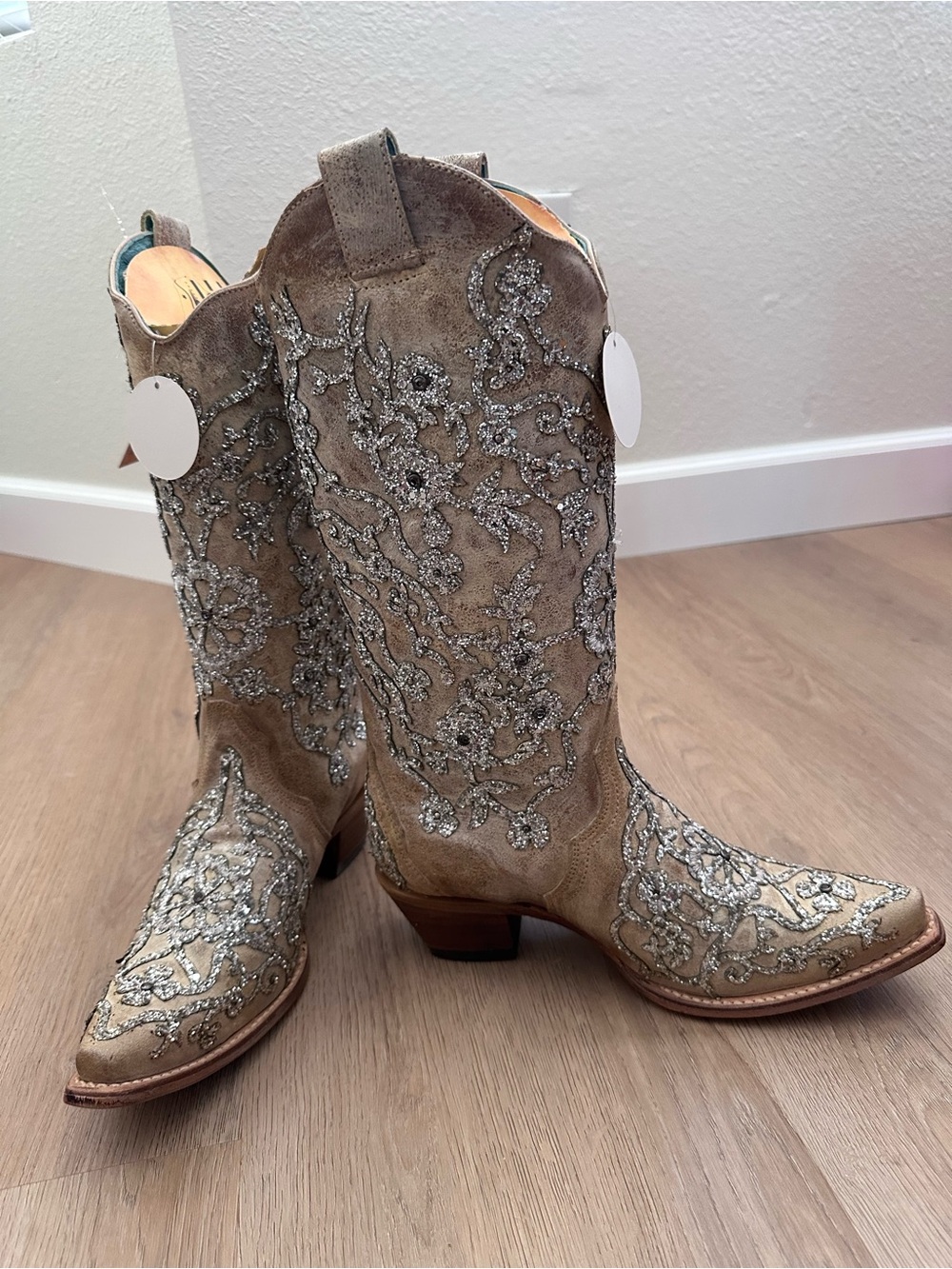 Corral Tan Suede Lace-Up Western Boots with Silver Embellishment